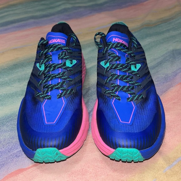 Hoka One Womens Speedgoat 4 Trail Running Shoes Size 10.5 Blue Pink 1106527 - Picture 3 of 11